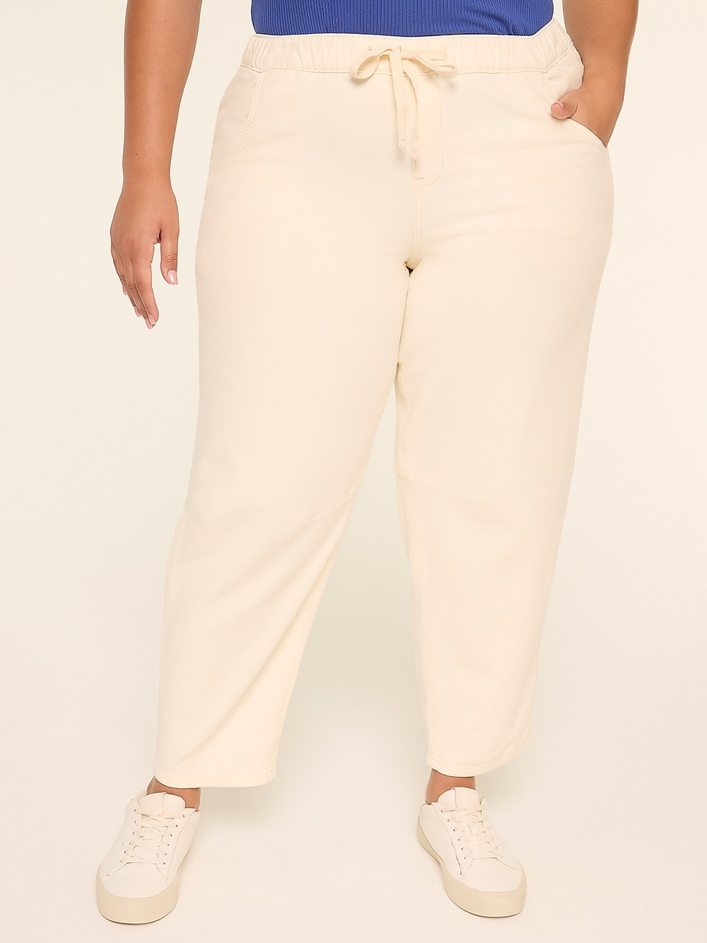 Lane Bryant Cream Drawstring Cropped Joggers